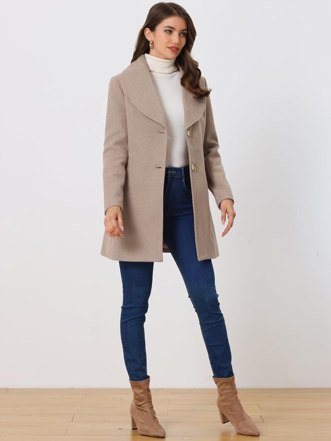 imageAllegra K Womens 2025 Winter Wrap Coat Shawl Collar Belted Single Breasted OvercoatsLight Khaki