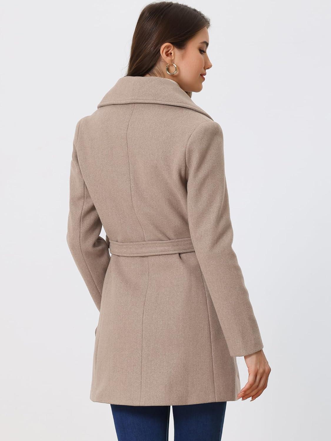 imageAllegra K Womens 2025 Winter Wrap Coat Shawl Collar Belted Single Breasted OvercoatsLight Khaki