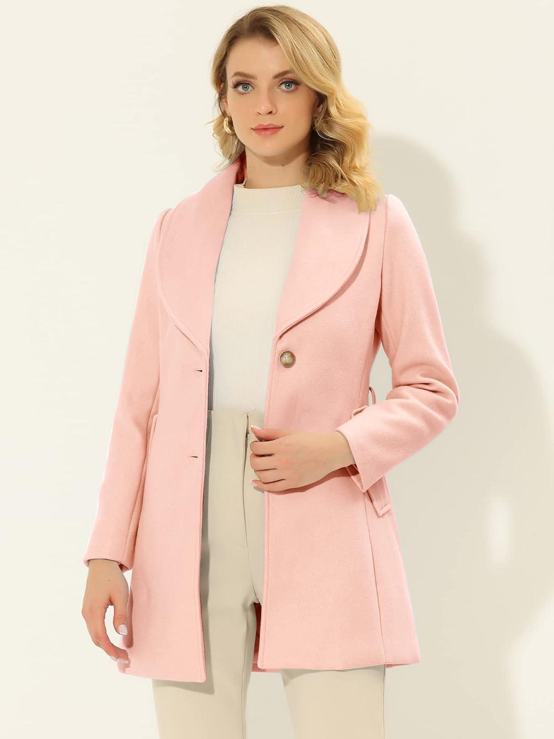 imageAllegra K Womens 2025 Winter Wrap Coat Shawl Collar Belted Single Breasted OvercoatsLight Pink