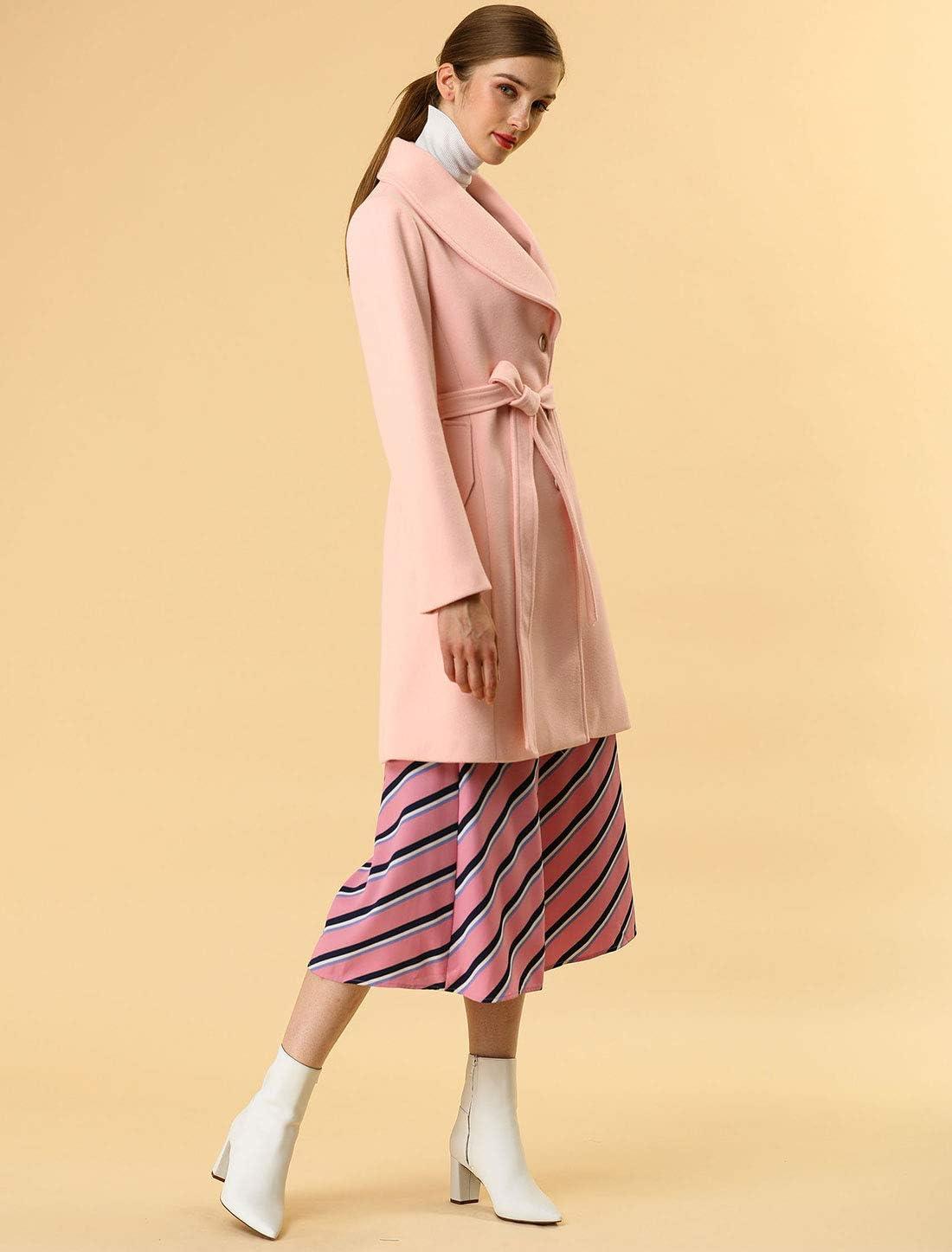 imageAllegra K Womens 2025 Winter Wrap Coat Shawl Collar Belted Single Breasted OvercoatsLight Pink