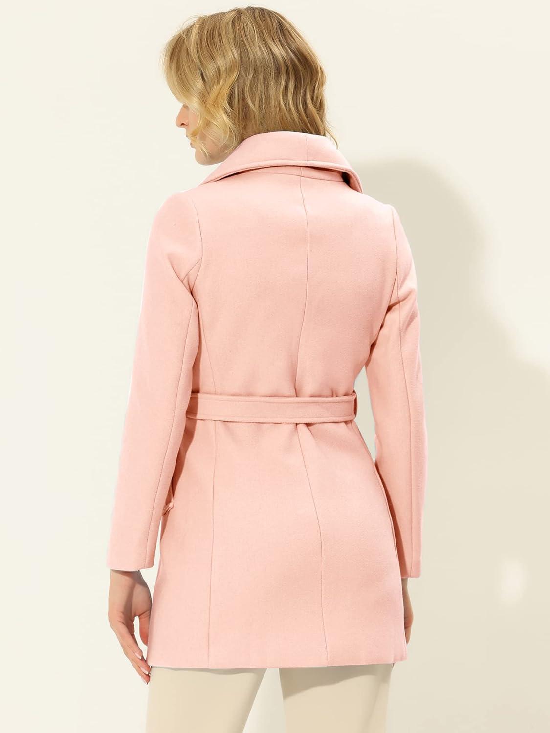 imageAllegra K Womens 2025 Winter Wrap Coat Shawl Collar Belted Single Breasted OvercoatsLight Pink