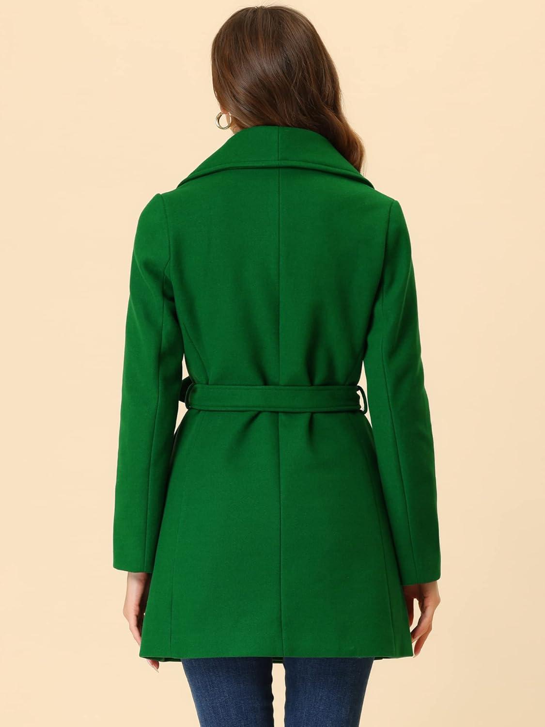 imageAllegra K Womens 2025 Winter Wrap Coat Shawl Collar Belted Single Breasted OvercoatsPea Green