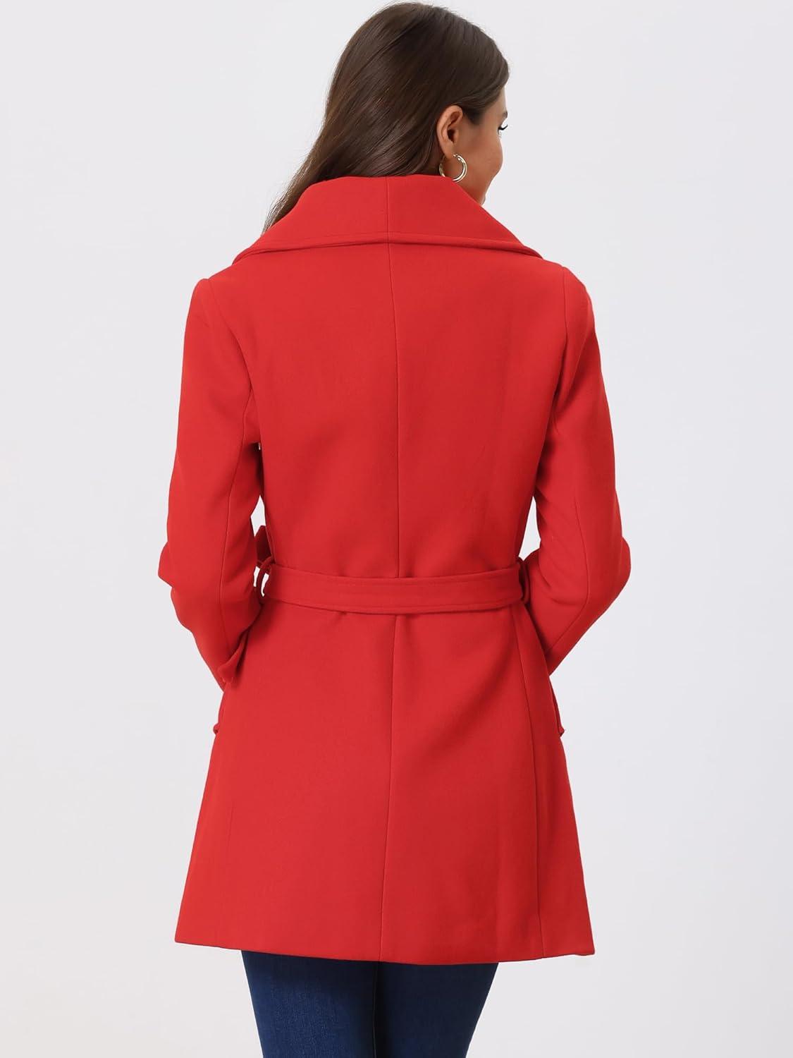 imageAllegra K Womens 2025 Winter Wrap Coat Shawl Collar Belted Single Breasted OvercoatsRed