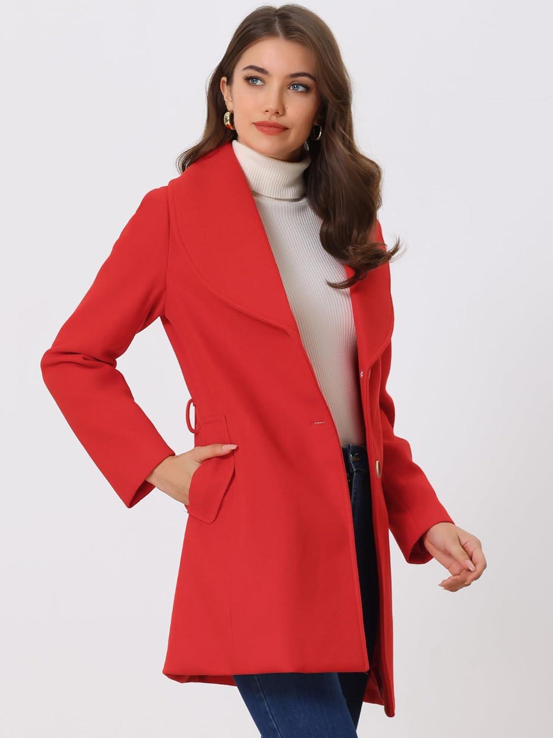 imageAllegra K Womens 2025 Winter Wrap Coat Shawl Collar Belted Single Breasted OvercoatsRed