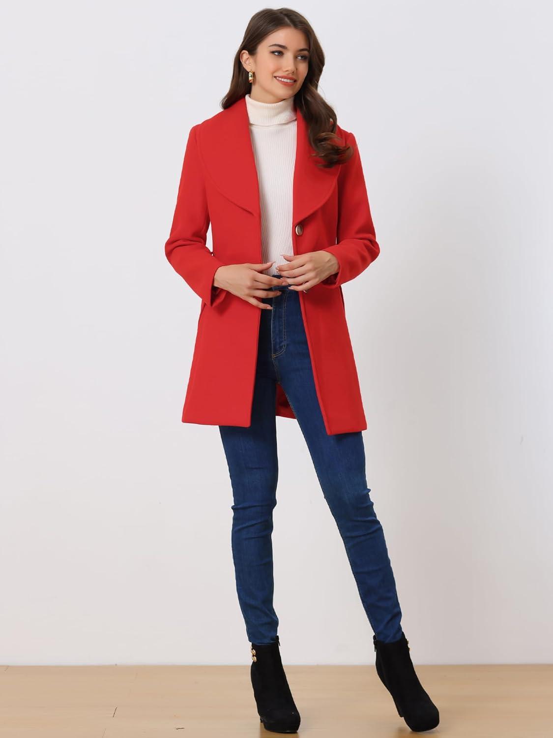 imageAllegra K Womens 2025 Winter Wrap Coat Shawl Collar Belted Single Breasted OvercoatsRed