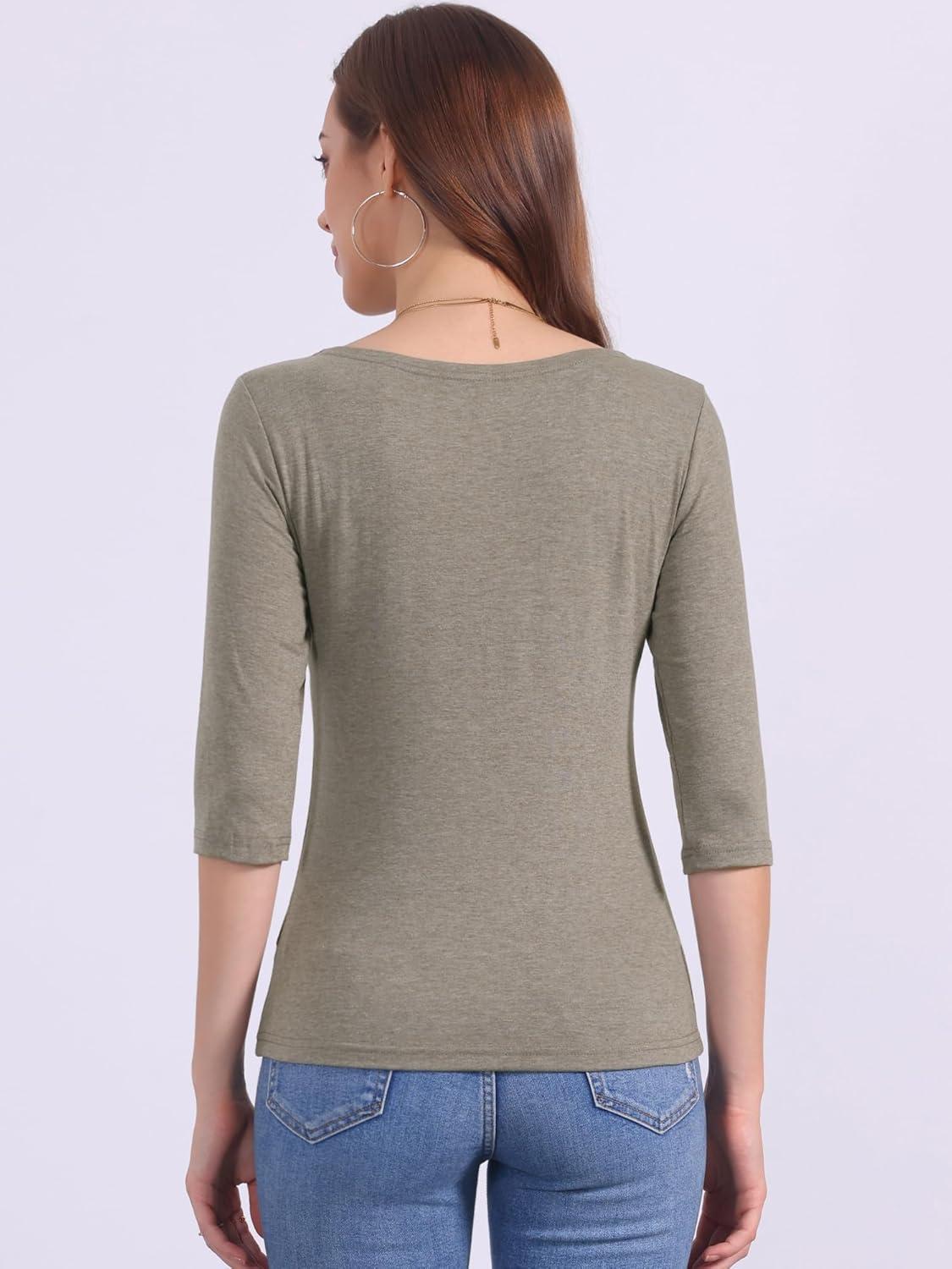 imageAllegra K Womens Casual Round Neck Elbow Sleeve t Shirts Slim Fit Blouses Tops FashionLight Blown