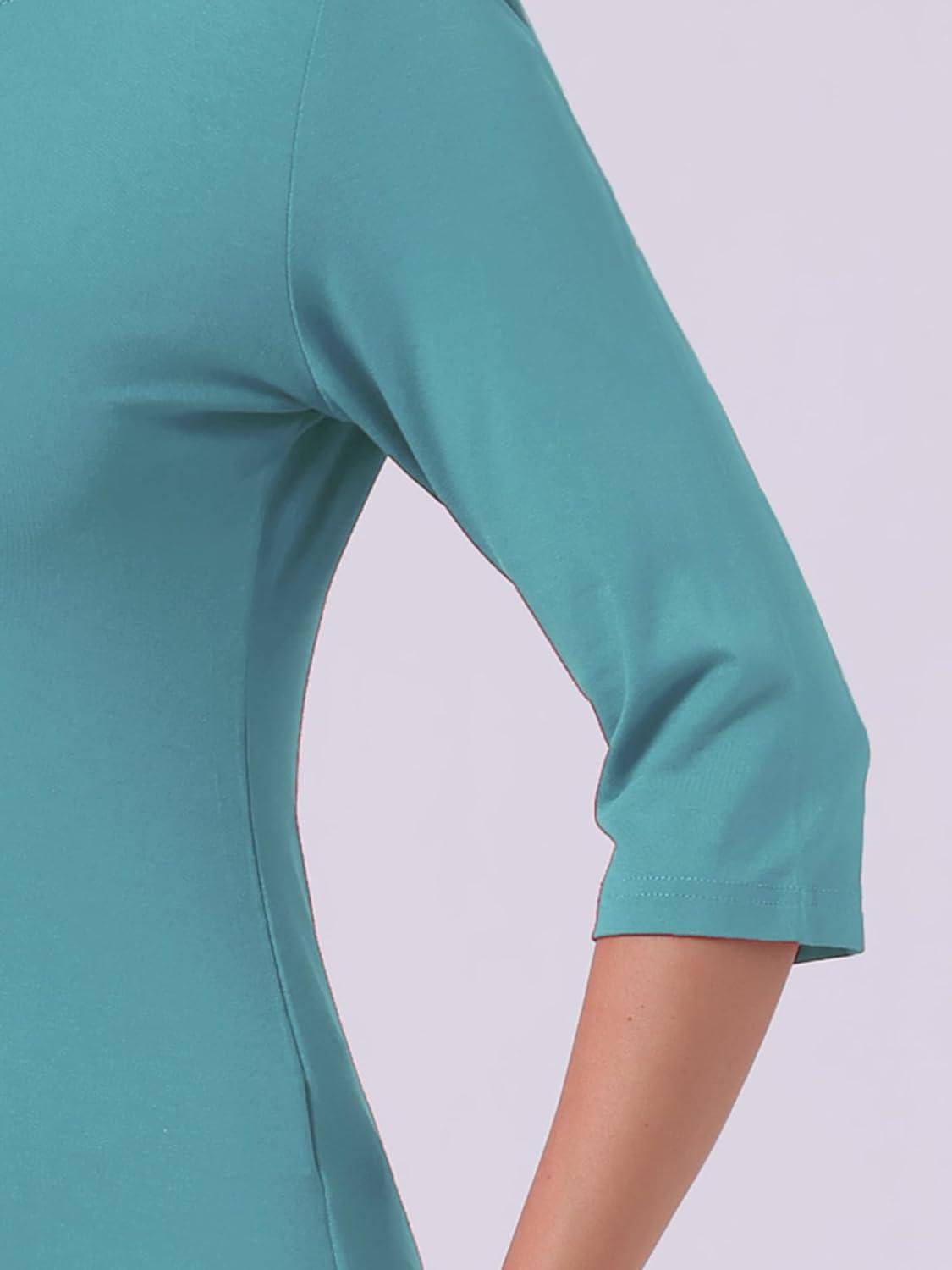 imageAllegra K Womens Casual Round Neck Elbow Sleeve t Shirts Slim Fit Blouses Tops FashionSea Green