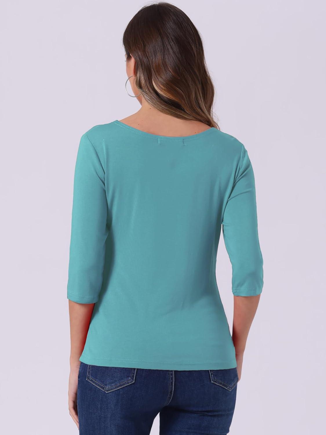 imageAllegra K Womens Casual Round Neck Elbow Sleeve t Shirts Slim Fit Blouses Tops FashionSea Green