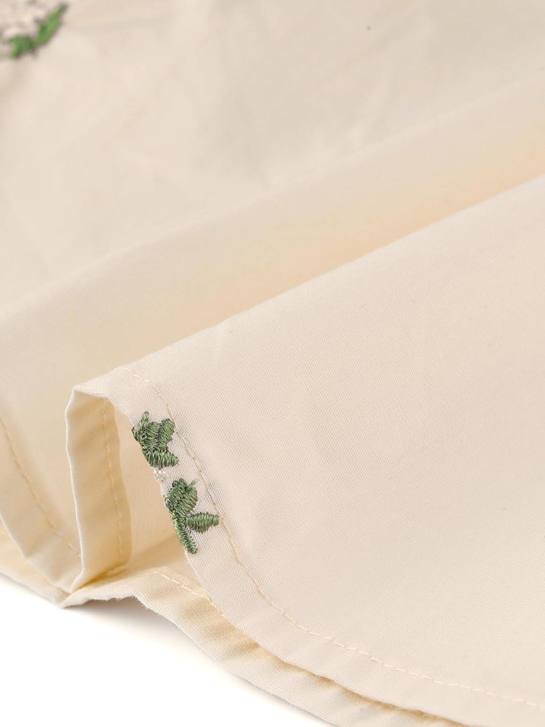 imageAllegra K Womens Casual Shirt Dress Long Sleeve Half Placket Embroidered Floral Mini DressesBeige