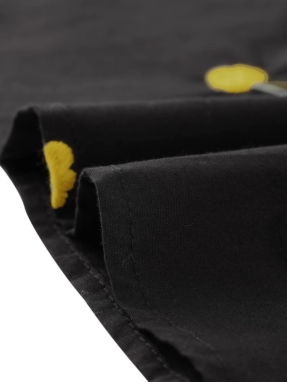 imageAllegra K Womens Casual Shirt Dress Long Sleeve Half Placket Embroidered Floral Mini DressesBlack