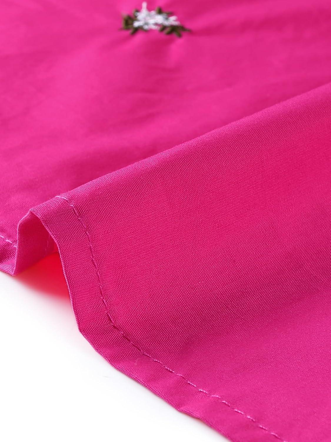 imageAllegra K Womens Casual Shirt Dress Long Sleeve Half Placket Embroidered Floral Mini DressesHot Pink