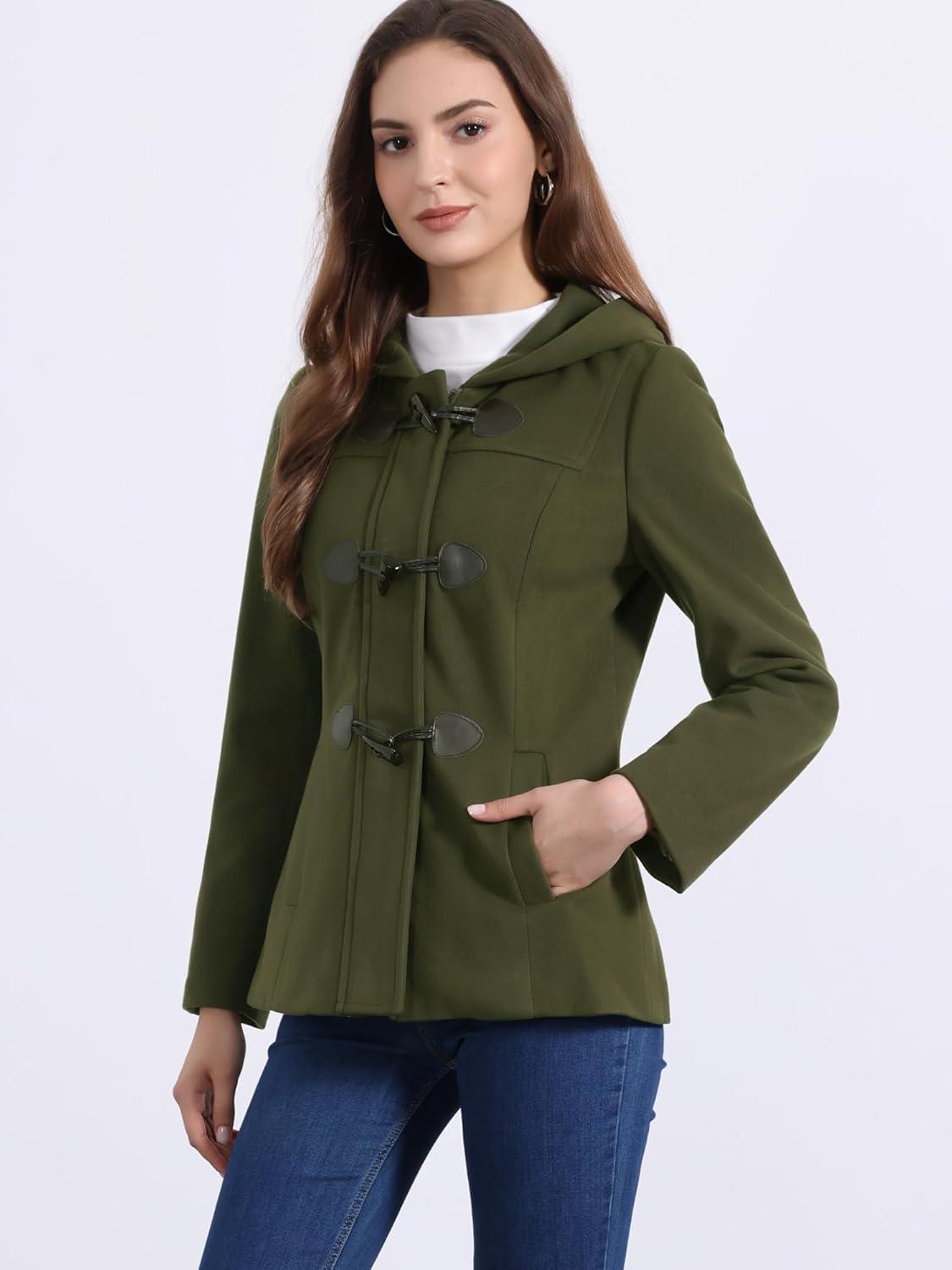 imageAllegra K Womens Casual Winter Outwear Hooded Button Peacoat Toggle Duffle CoatArmy Green
