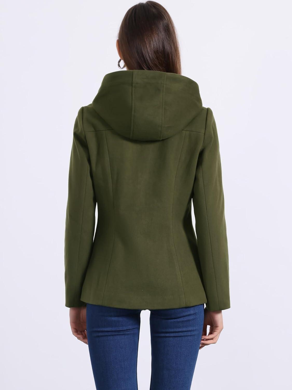 imageAllegra K Womens Casual Winter Outwear Hooded Button Peacoat Toggle Duffle CoatArmy Green