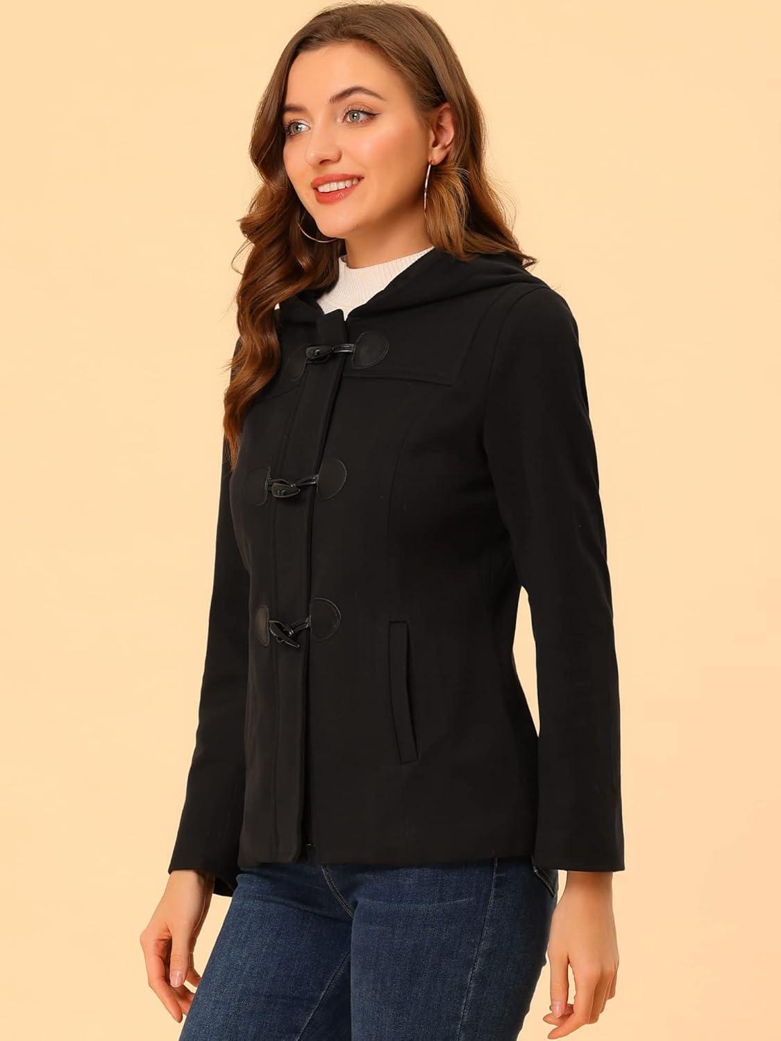 imageAllegra K Womens Casual Winter Outwear Hooded Button Peacoat Toggle Duffle CoatBlack