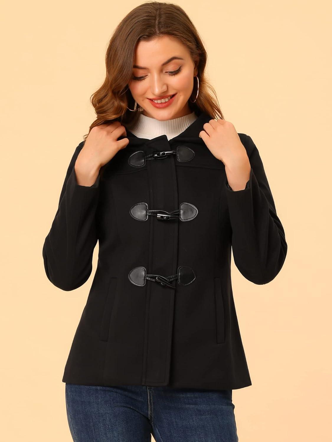 imageAllegra K Womens Casual Winter Outwear Hooded Button Peacoat Toggle Duffle CoatBlack