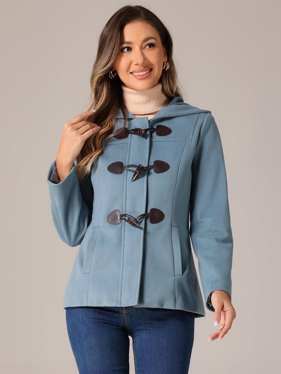 imageAllegra K Womens Casual Winter Outwear Hooded Button Peacoat Toggle Duffle CoatGray Blue