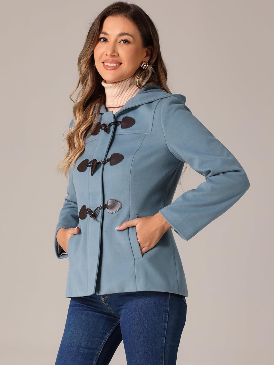 imageAllegra K Womens Casual Winter Outwear Hooded Button Peacoat Toggle Duffle CoatGray Blue