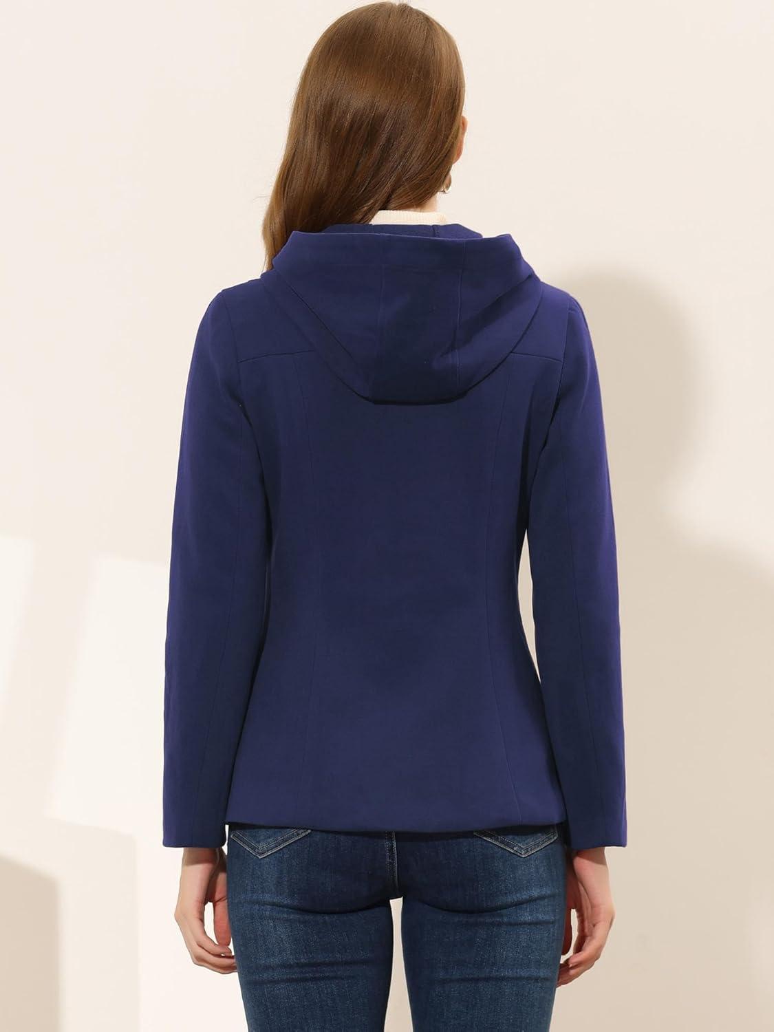 imageAllegra K Womens Casual Winter Outwear Hooded Button Peacoat Toggle Duffle CoatNavy Blue