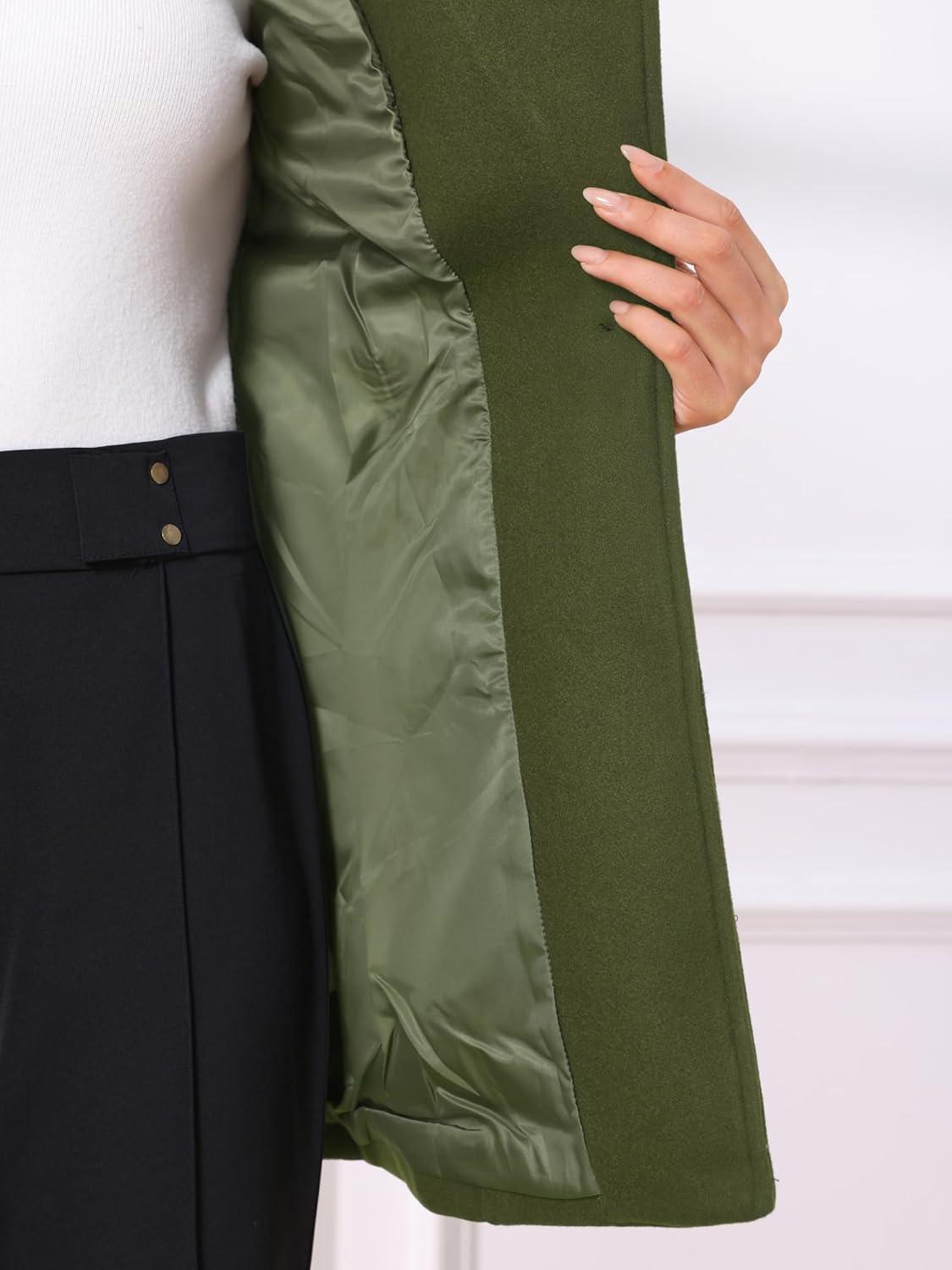 imageAllegra K Womens Classic Stand Collar Outwear Overcoat Long Sleeve Winter Belted Pea CoatArmy Green