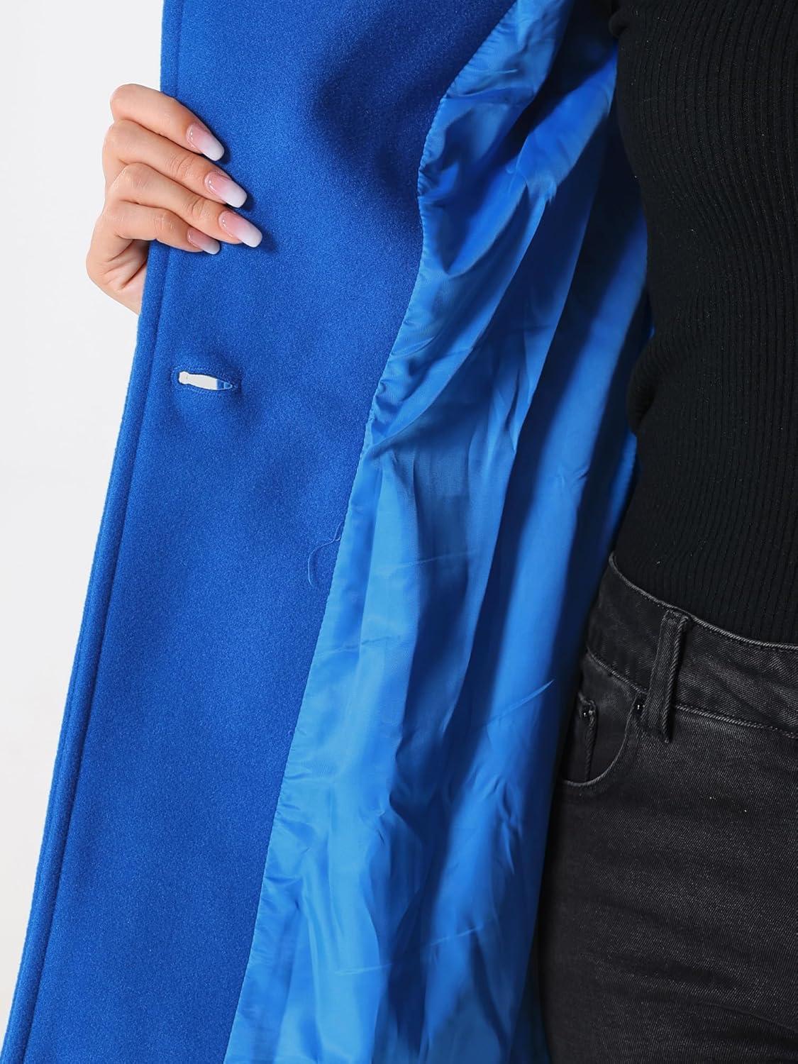 imageAllegra K Womens Classic Stand Collar Outwear Overcoat Long Sleeve Winter Belted Pea CoatBlue