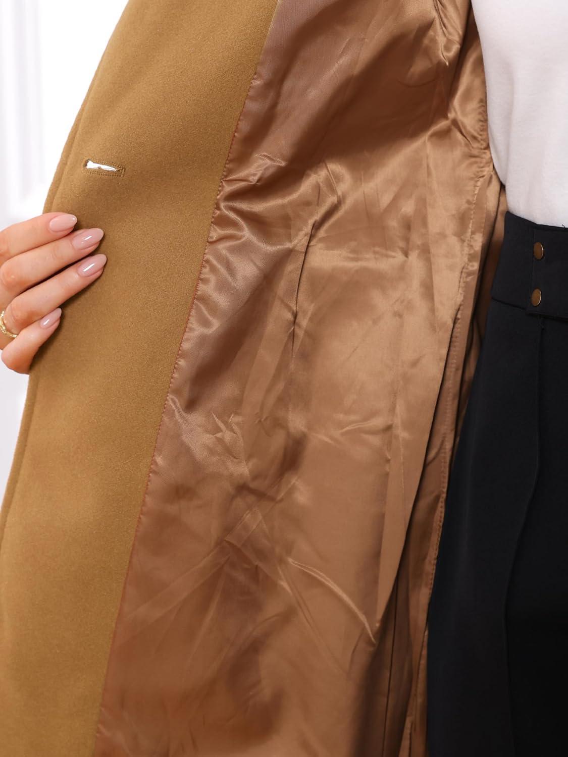 imageAllegra K Womens Classic Stand Collar Outwear Overcoat Long Sleeve Winter Belted Pea CoatCamel