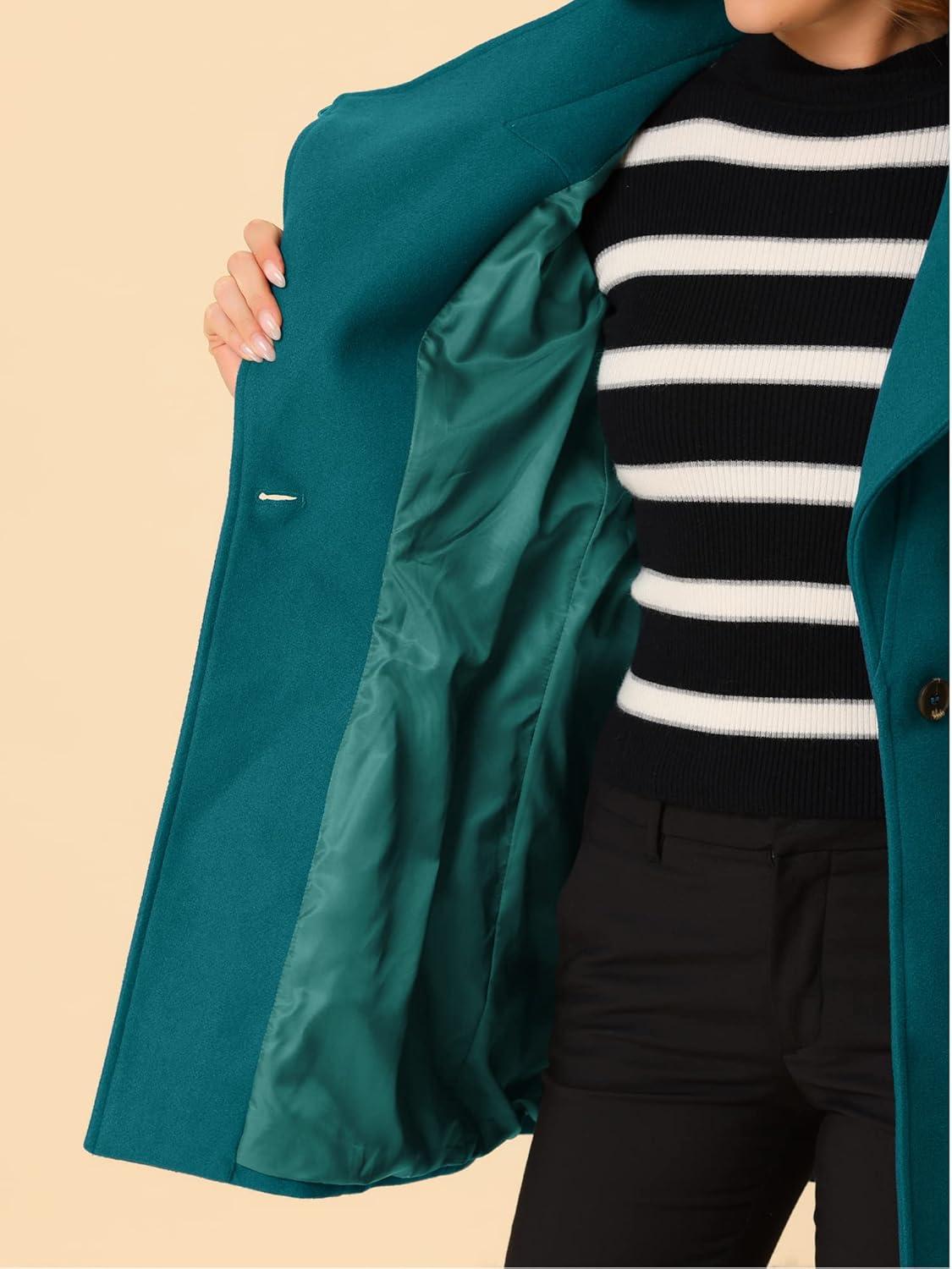imageAllegra K Womens Classic Stand Collar Outwear Overcoat Long Sleeve Winter Belted Pea CoatDark Lake Blue