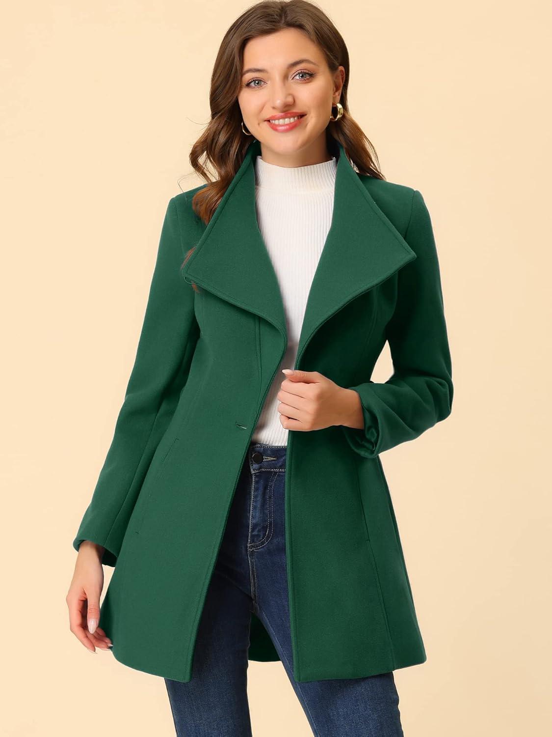 imageAllegra K Womens Classic Stand Collar Outwear Overcoat Long Sleeve Winter Belted Pea CoatGreen