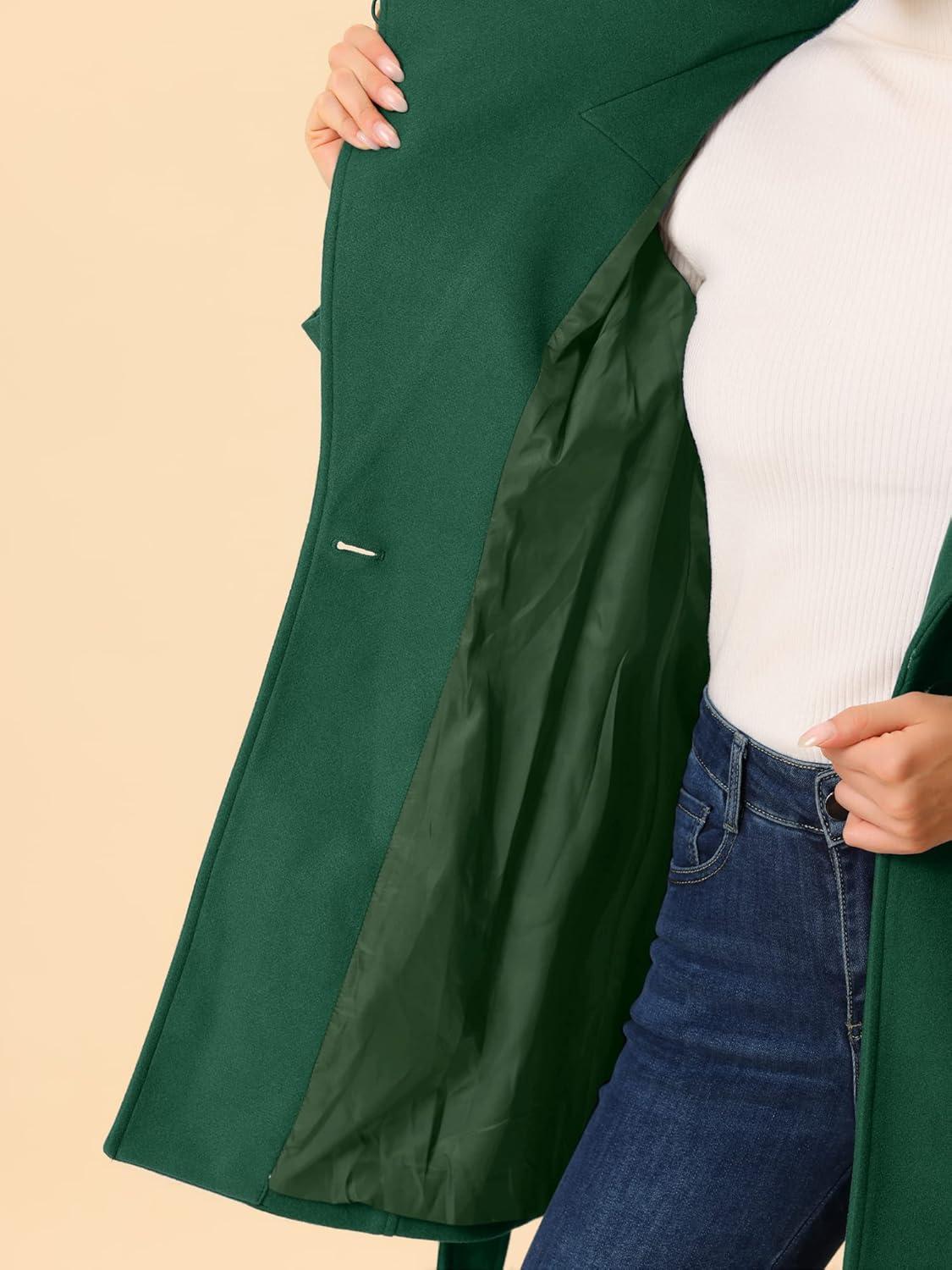 imageAllegra K Womens Classic Stand Collar Outwear Overcoat Long Sleeve Winter Belted Pea CoatGreen