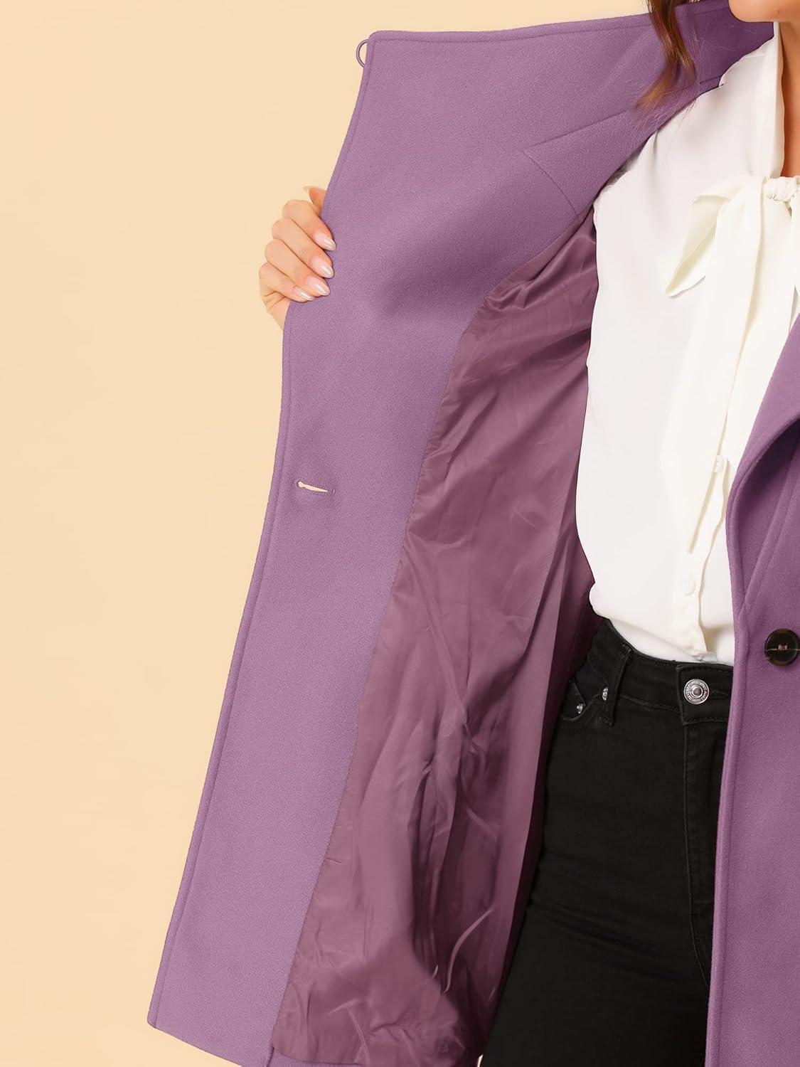 imageAllegra K Womens Classic Stand Collar Outwear Overcoat Long Sleeve Winter Belted Pea CoatLight Purple