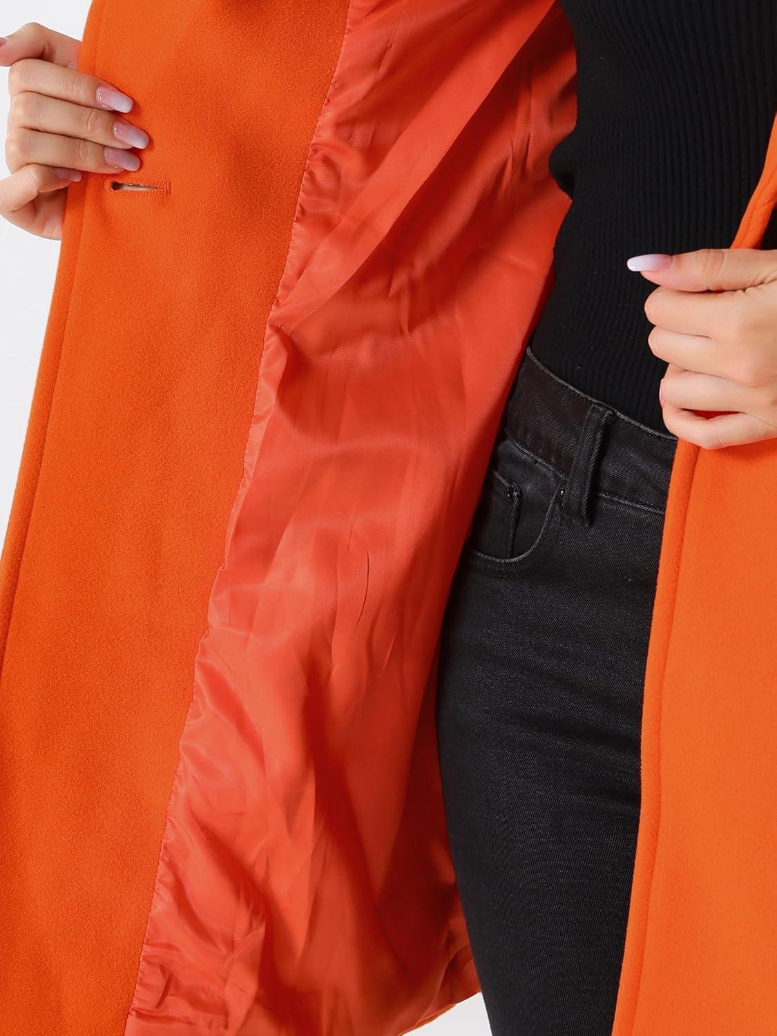 imageAllegra K Womens Classic Stand Collar Outwear Overcoat Long Sleeve Winter Belted Pea CoatOrange