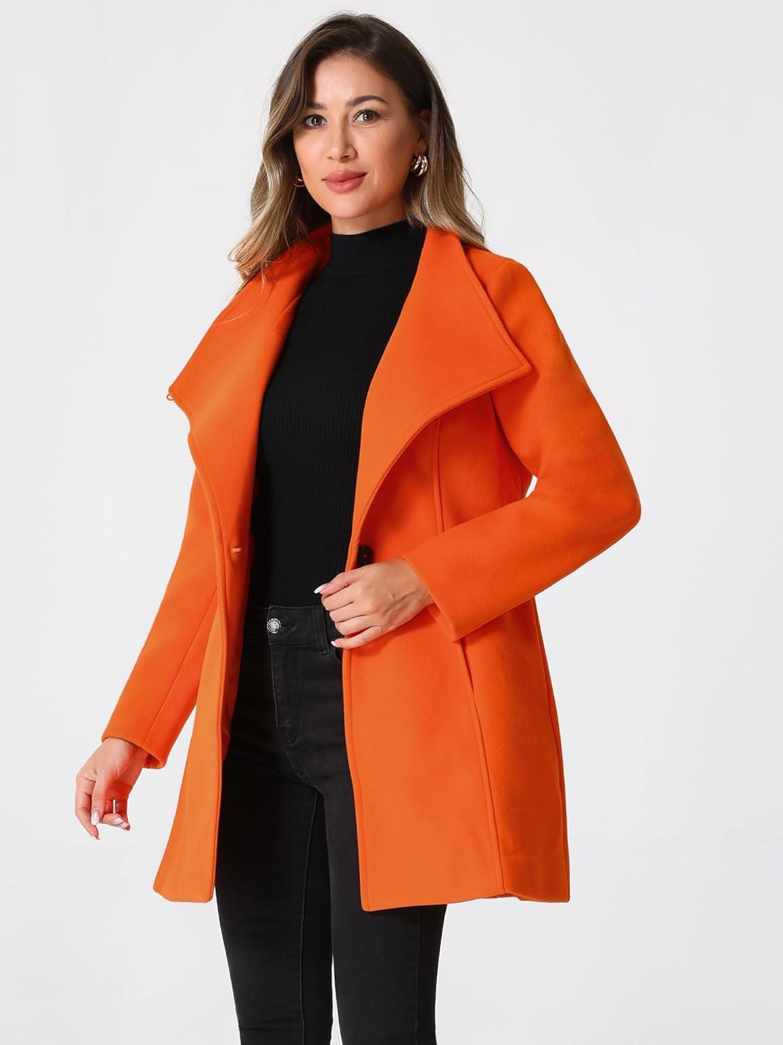 imageAllegra K Womens Classic Stand Collar Outwear Overcoat Long Sleeve Winter Belted Pea CoatOrange
