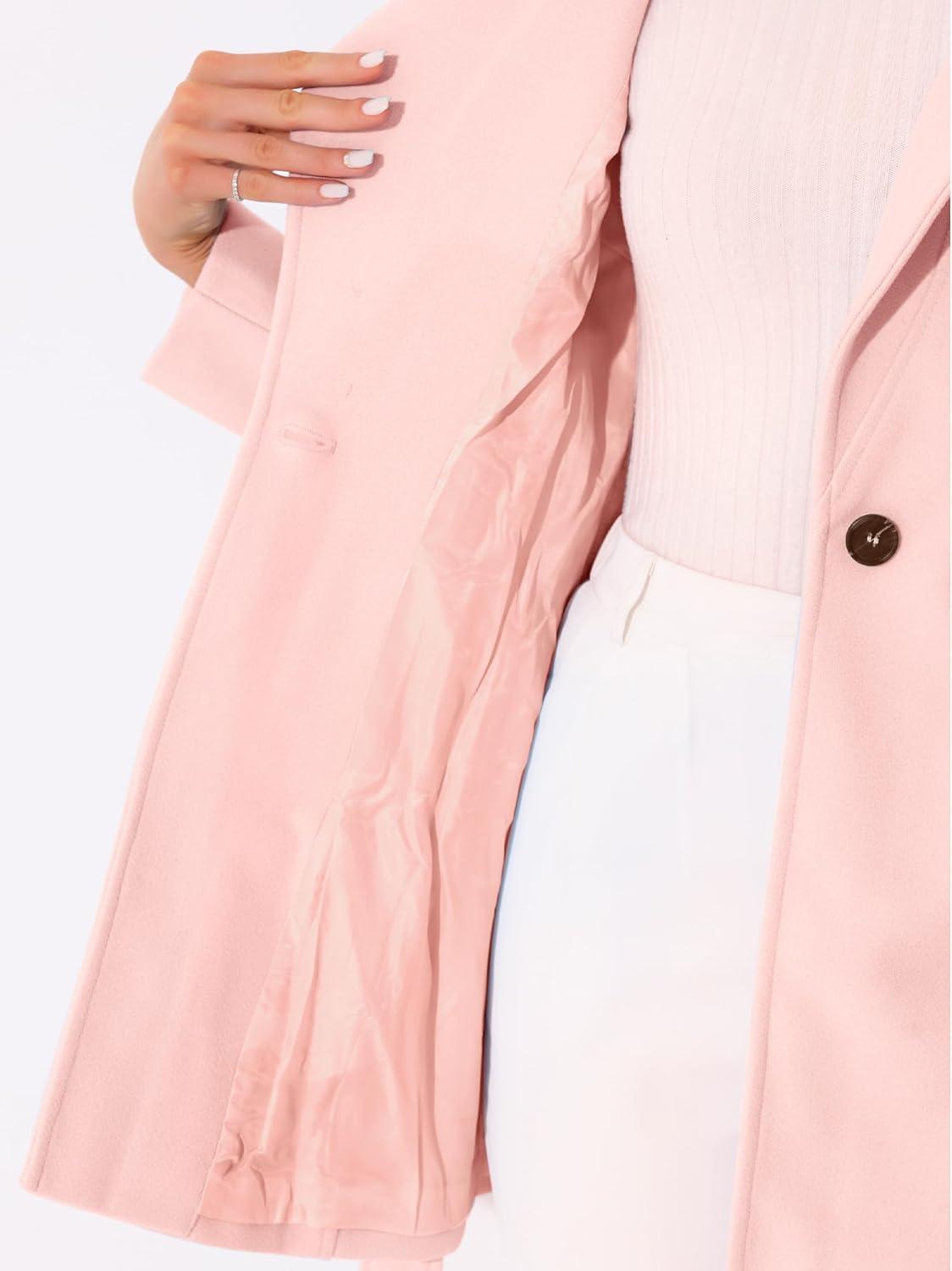 imageAllegra K Womens Classic Stand Collar Outwear Overcoat Long Sleeve Winter Belted Pea CoatPink