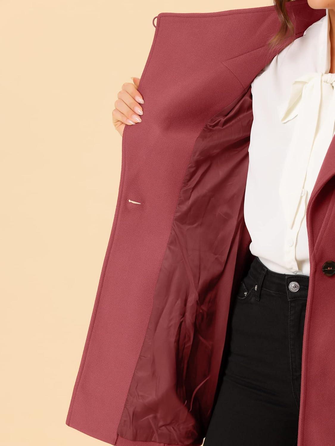 imageAllegra K Womens Classic Stand Collar Outwear Overcoat Long Sleeve Winter Belted Pea CoatWatermelon Red
