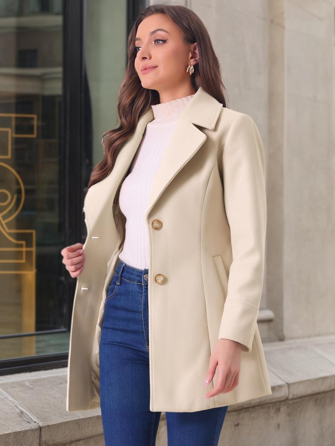 imageAllegra K Womens Elegant Overcoat Notched Shawl Collar Single Breasted Outerwear Winter Long CoatBeige