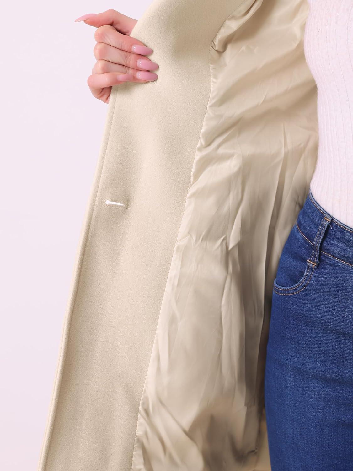 imageAllegra K Womens Elegant Overcoat Notched Shawl Collar Single Breasted Outerwear Winter Long CoatBeige