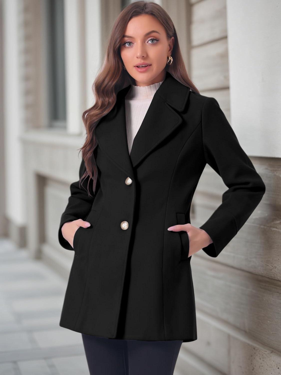 imageAllegra K Womens Elegant Overcoat Notched Shawl Collar Single Breasted Outerwear Winter Long CoatBlack