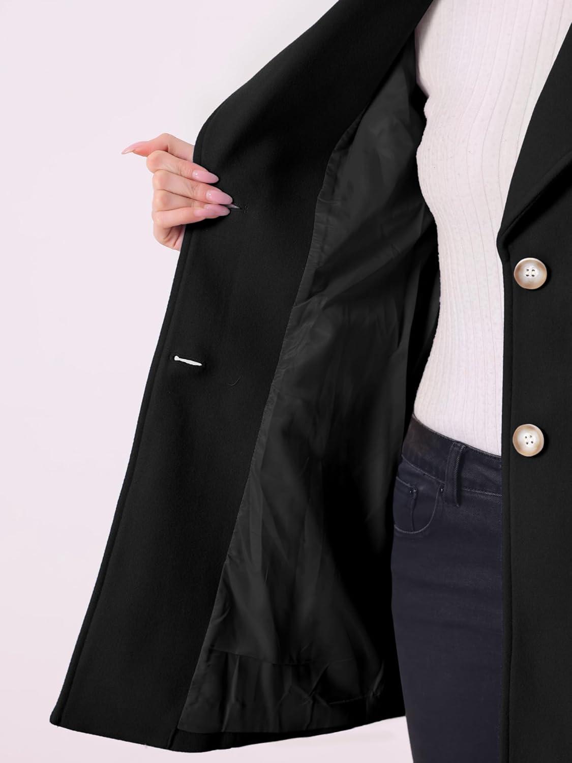 imageAllegra K Womens Elegant Overcoat Notched Shawl Collar Single Breasted Outerwear Winter Long CoatBlack
