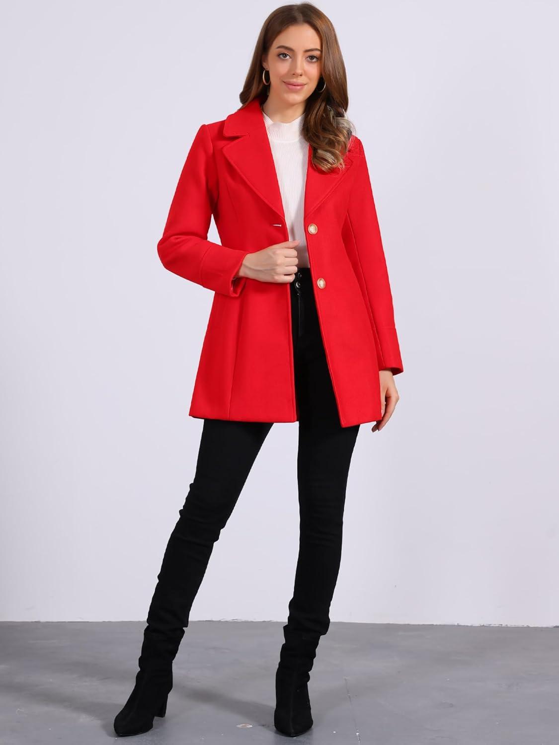imageAllegra K Womens Elegant Overcoat Notched Shawl Collar Single Breasted Outerwear Winter Long CoatBright Red