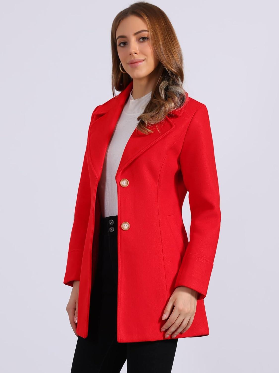 imageAllegra K Womens Elegant Overcoat Notched Shawl Collar Single Breasted Outerwear Winter Long CoatBright Red