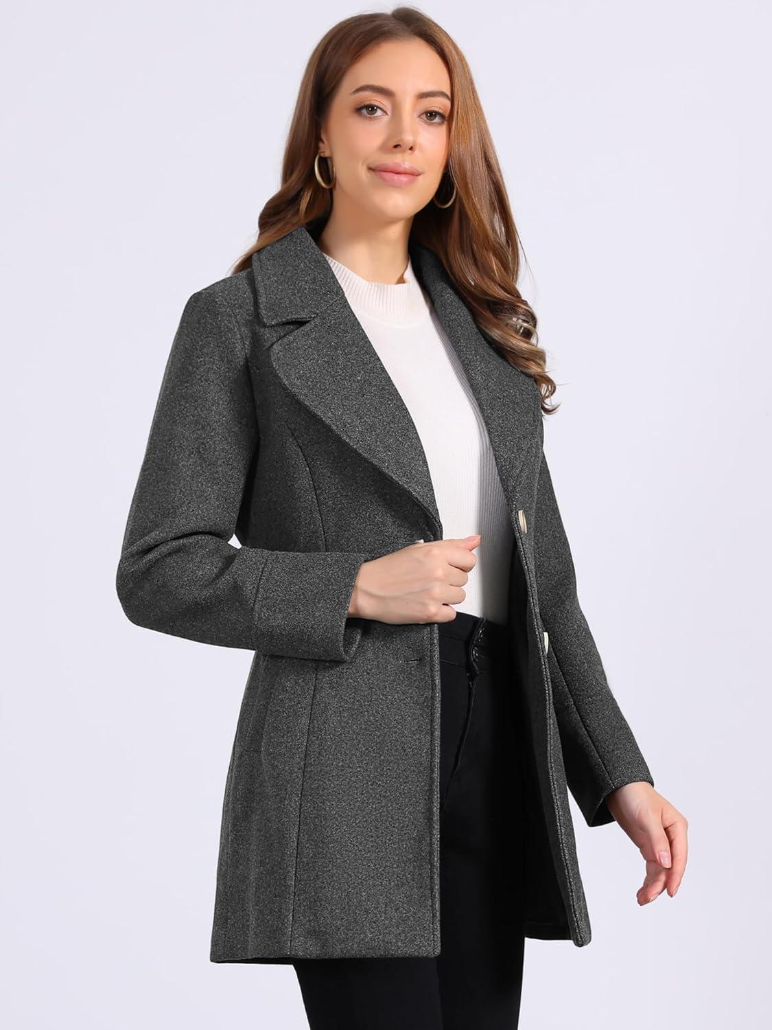 imageAllegra K Womens Elegant Overcoat Notched Shawl Collar Single Breasted Outerwear Winter Long CoatDark Grey