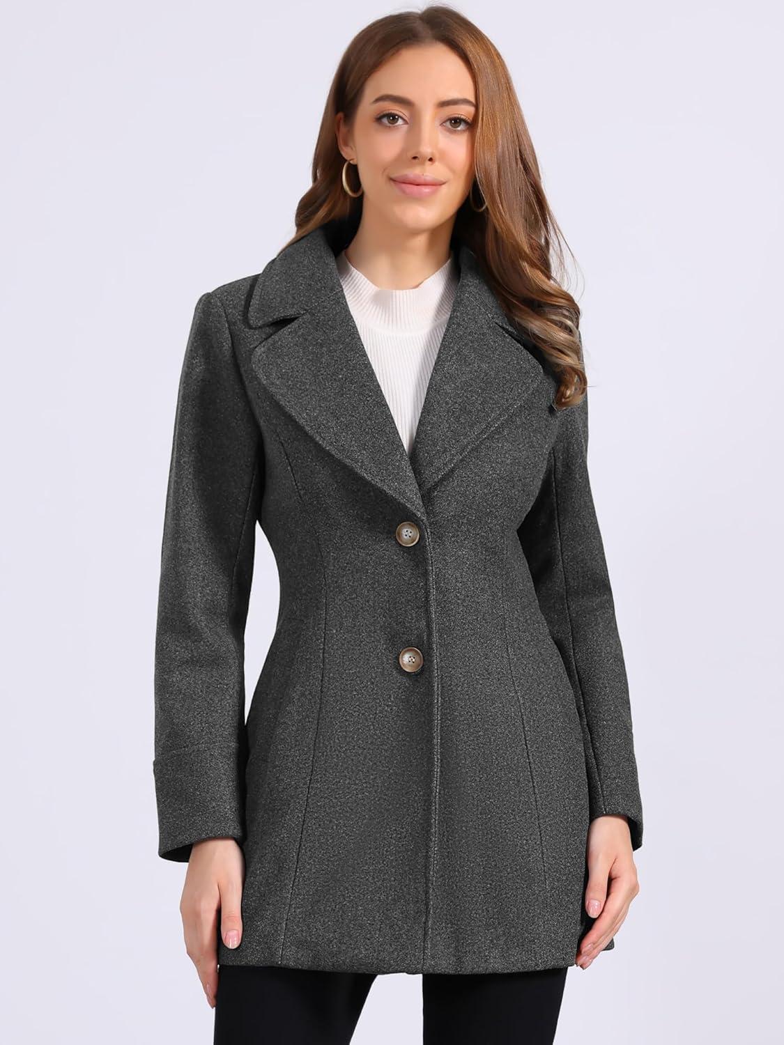 imageAllegra K Womens Elegant Overcoat Notched Shawl Collar Single Breasted Outerwear Winter Long CoatDark Grey