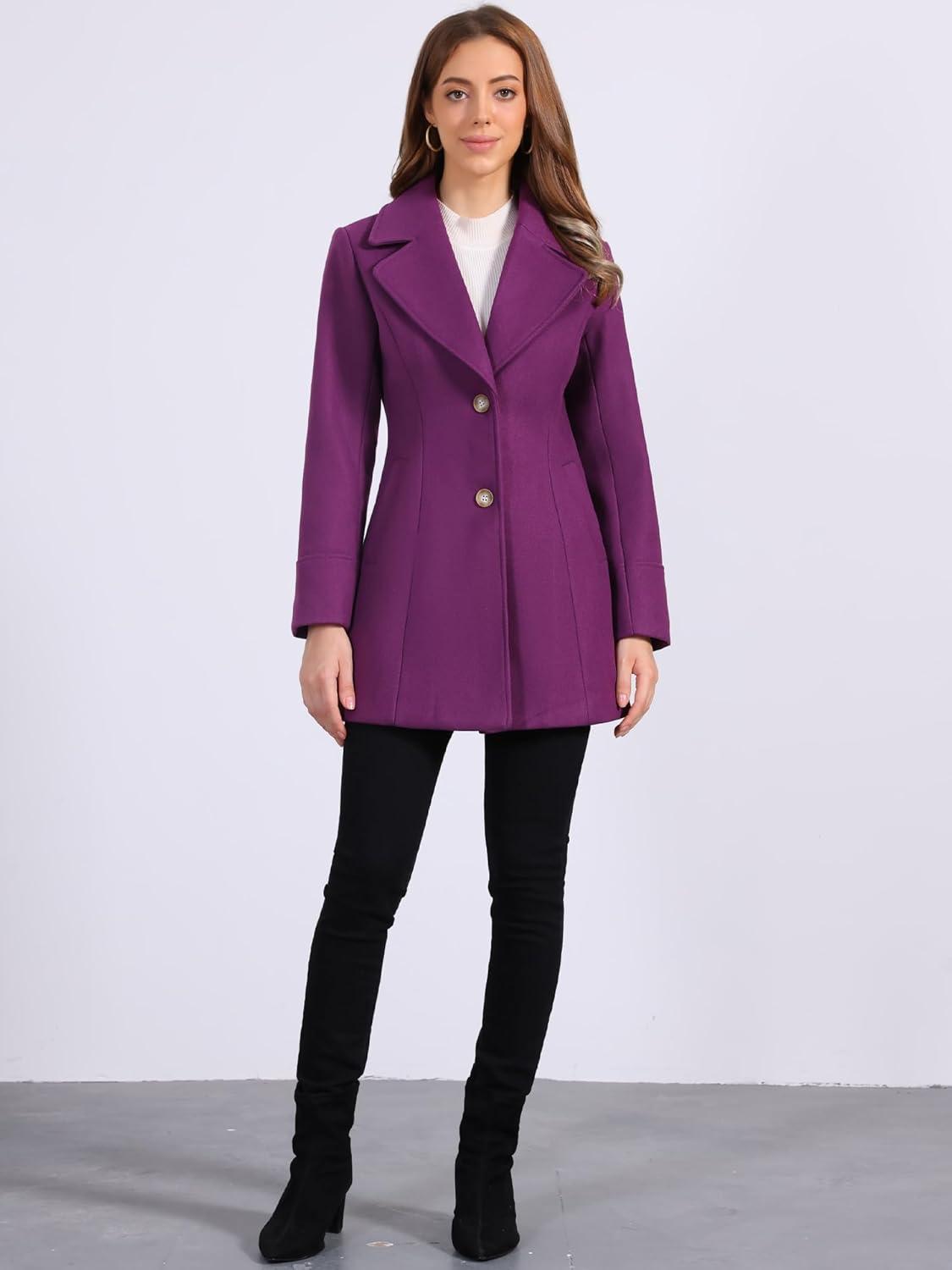 imageAllegra K Womens Elegant Overcoat Notched Shawl Collar Single Breasted Outerwear Winter Long CoatDark Purple