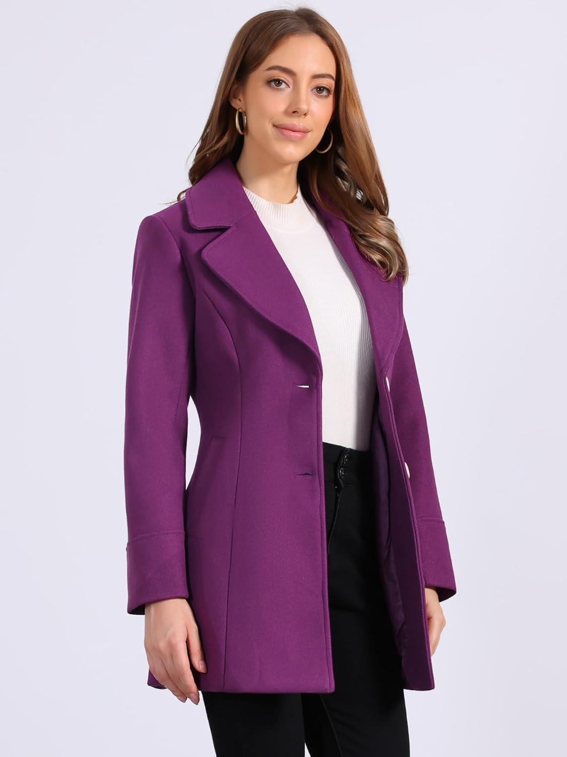 imageAllegra K Womens Elegant Overcoat Notched Shawl Collar Single Breasted Outerwear Winter Long CoatDark Purple