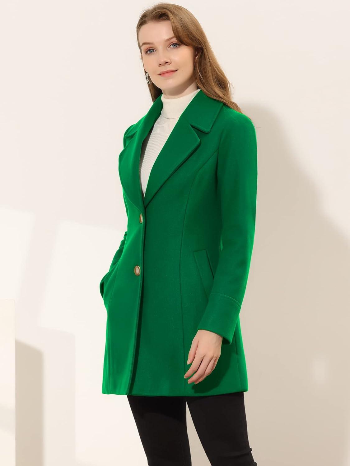 imageAllegra K Womens Elegant Overcoat Notched Shawl Collar Single Breasted Outerwear Winter Long CoatDeep Green