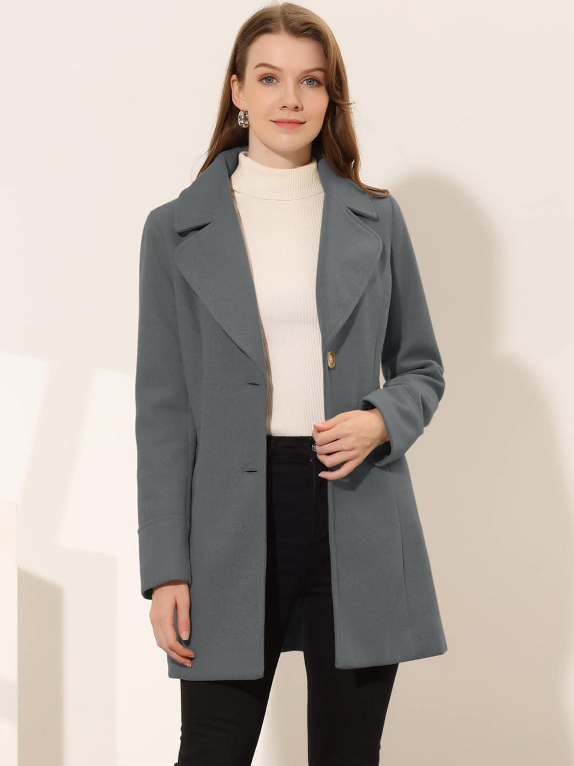 imageAllegra K Womens Elegant Overcoat Notched Shawl Collar Single Breasted Outerwear Winter Long CoatDeep Grey