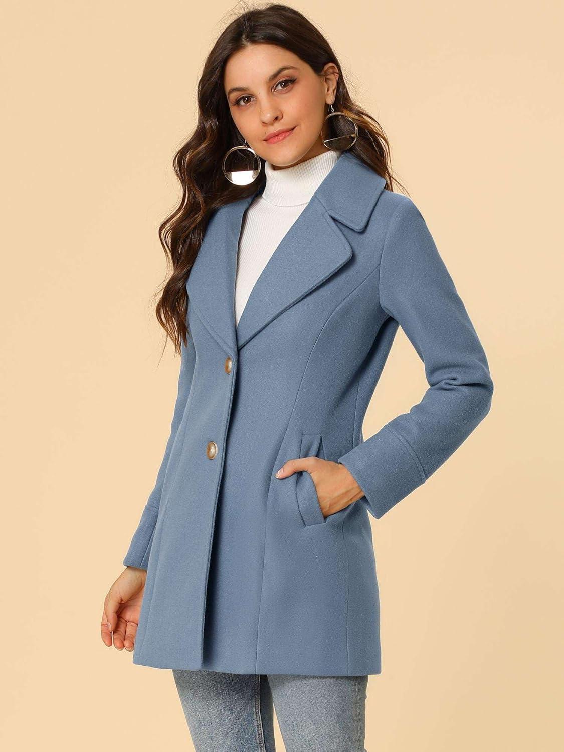 imageAllegra K Womens Elegant Overcoat Notched Shawl Collar Single Breasted Outerwear Winter Long CoatGray Blue