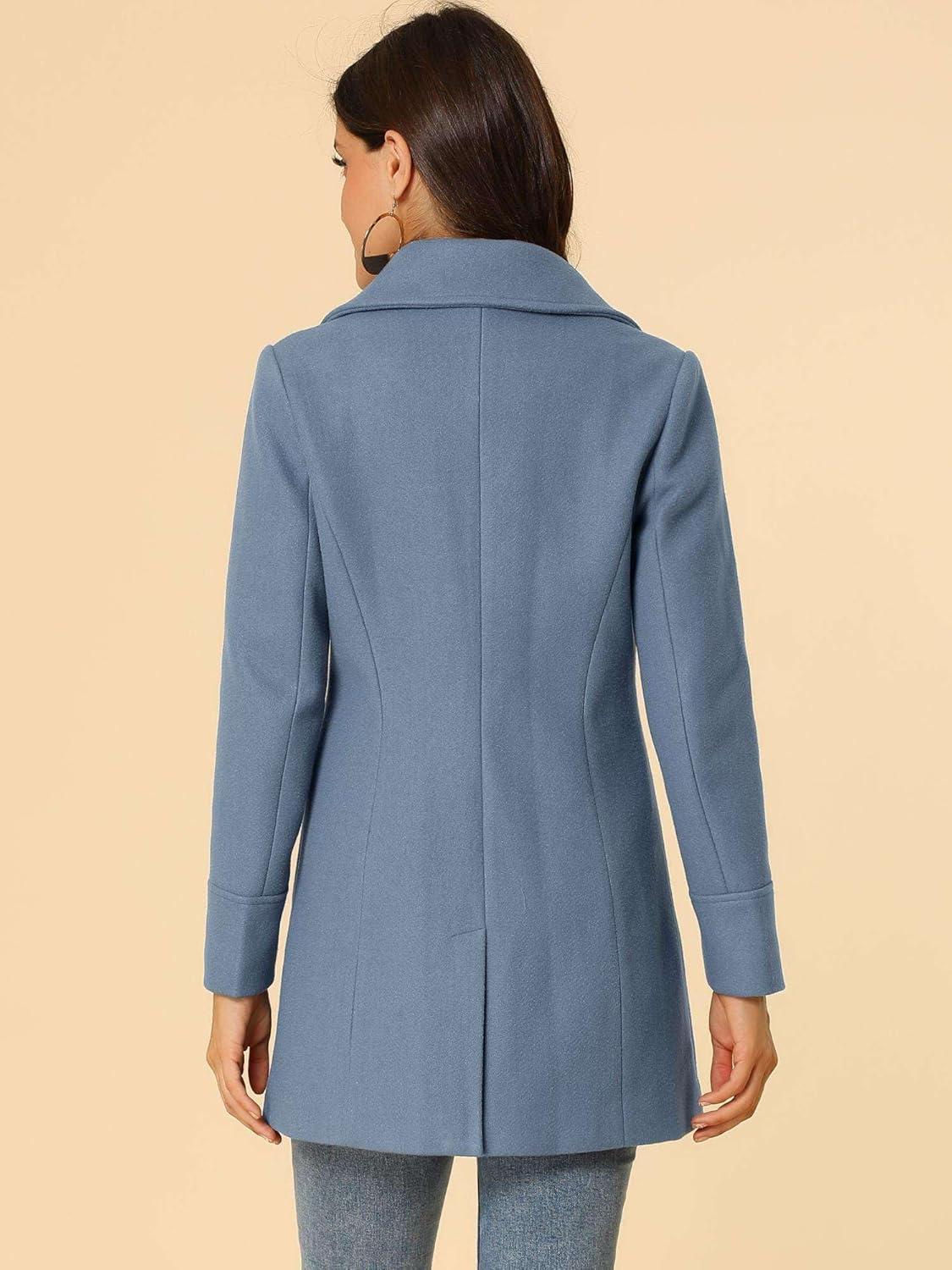 imageAllegra K Womens Elegant Overcoat Notched Shawl Collar Single Breasted Outerwear Winter Long CoatGray Blue