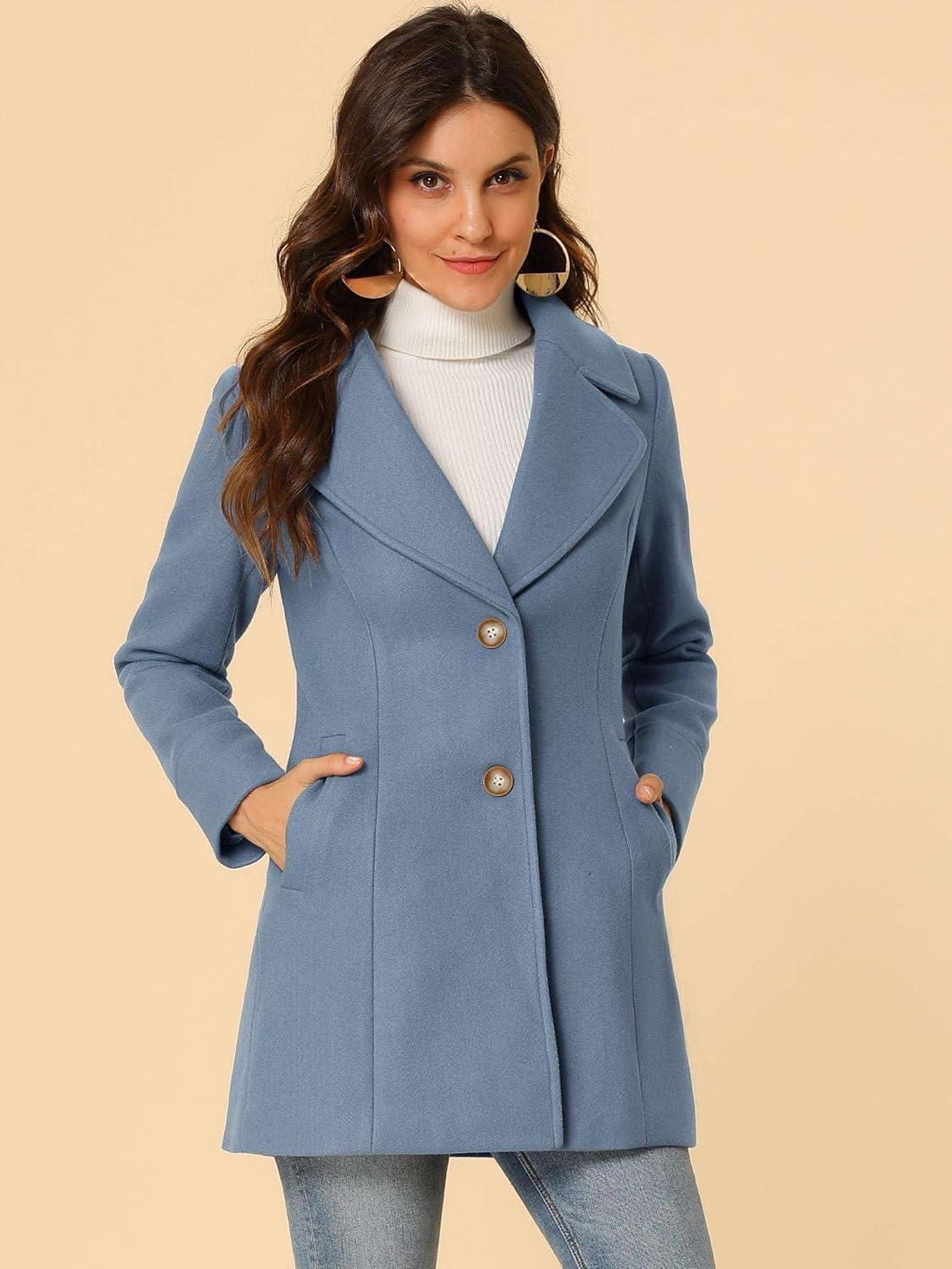 imageAllegra K Womens Elegant Overcoat Notched Shawl Collar Single Breasted Outerwear Winter Long CoatGray Blue