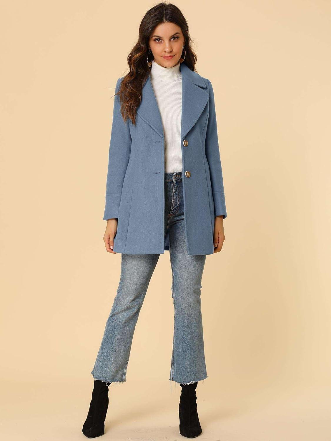imageAllegra K Womens Elegant Overcoat Notched Shawl Collar Single Breasted Outerwear Winter Long CoatGray Blue