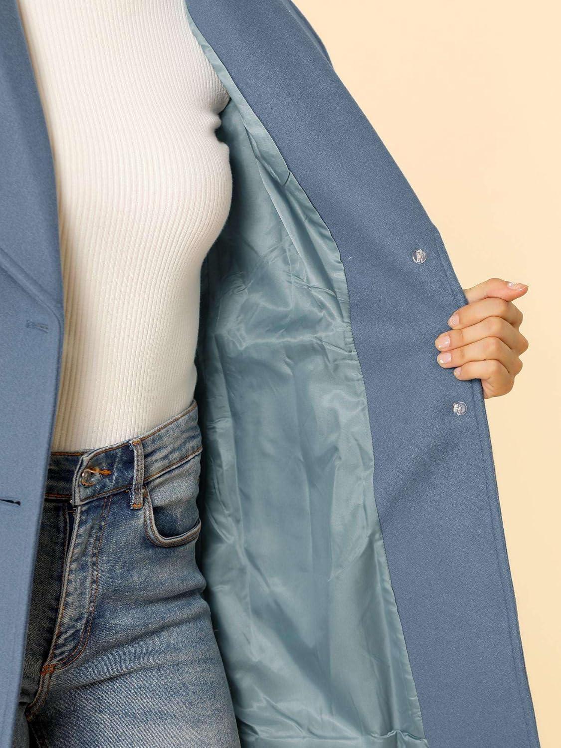 imageAllegra K Womens Elegant Overcoat Notched Shawl Collar Single Breasted Outerwear Winter Long CoatGray Blue